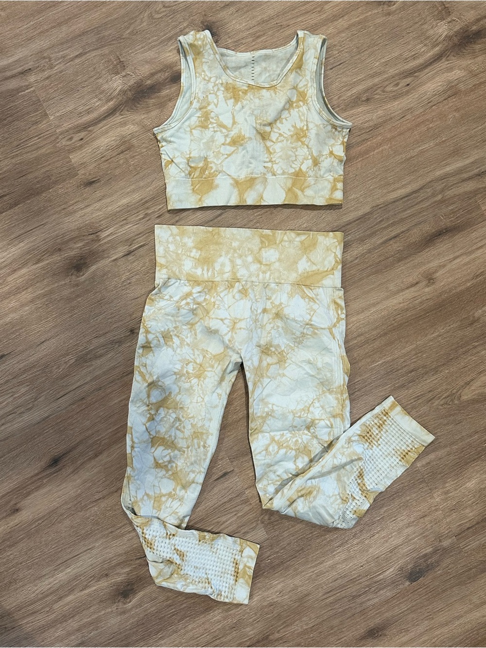 Mono B Yellow Tie-Dye Crop Tank & High-Waist Leggings Set